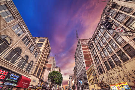 Los Angeles, CA, USA - October 27, 2016: Historic buildings in Broadwayのeditorial素材