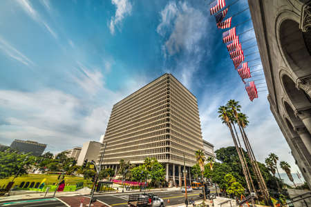 Downtown Los Angeles under a cloudy sky, Californiaのeditorial素材