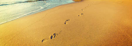 Footprints in La Jolla beach, Californiaの写真素材