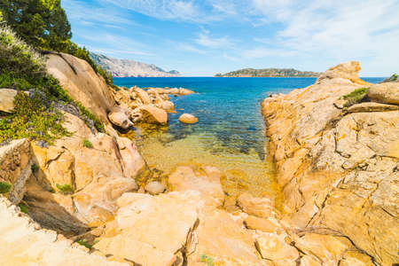 Rocky shore in Punta Molara, Sardiniaの写真素材