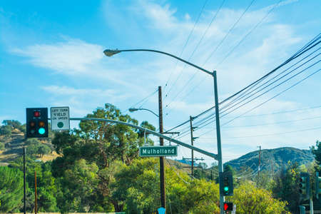 Mulholland drive sign in Malibu, Californiaの写真素材