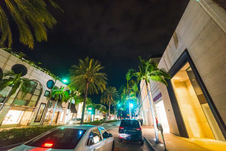 Rodeo Drive in Beverly Hills by night, Californiaのeditorial素材