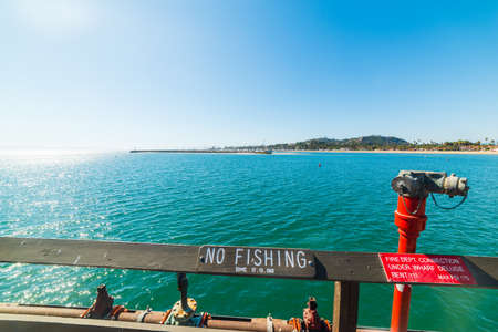 No Fishing sign in Santa Barbara pier, Californiaの写真素材