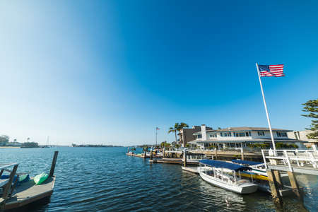 Balboa island harbor in Orange County, Californiaのeditorial素材