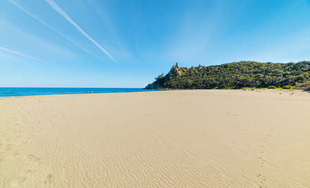 Golden sand in San Giovanni beach, Sardiniaの写真素材