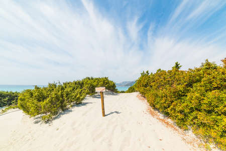 No entry sign in Campulongu beach, Sardiniaの写真素材