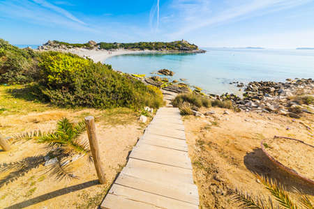 Boardwalk in Punta Molentis, Sardiniaの写真素材