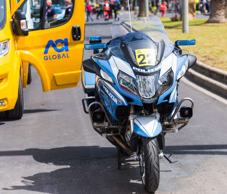 Alghero, Italy - May 05, 2017: Police motorcycle BMW R1200RT front viewのeditorial素材