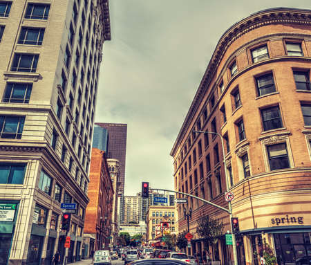 LOS ANGELES CALIFORNIA - OCTOBER 27 2016: Spring street in downtown Los Angelesのeditorial素材