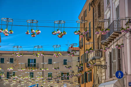Flowers decoration in Alghero old town. Sardinia, Italyの写真素材