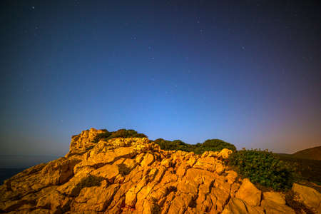 Rocks under a starry sky in Capo Caccia. Sardinia, Italyの写真素材