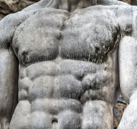 Detail of chest of Hercules statue in Florence, Italy