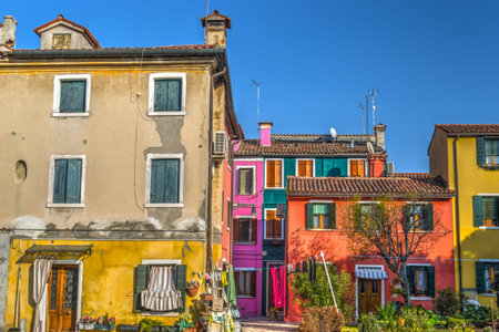 Colorful facades in Burano, Italyの写真素材