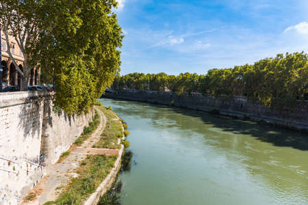 Blue sky over Tiber river in Rome, Italyの写真素材