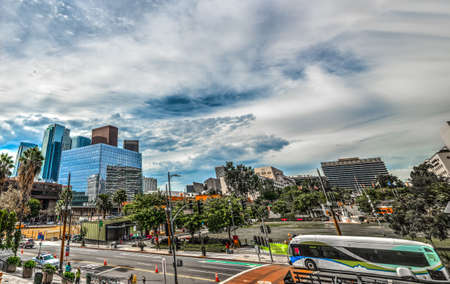 Downtown Los Angeles on a cloudy day, Californiaの写真素材