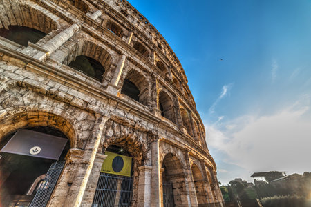Close up of world famous Coliseum at sunset. Rome, Italy