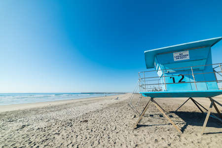 Lifeguard hut in Oceanside shore, Californiaのeditorial素材