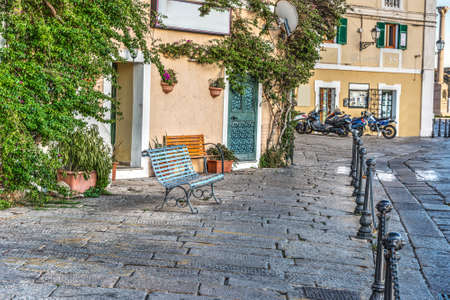 Metal bench in La Maddalena seafront, Sardiniaの写真素材