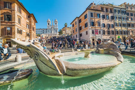 Rome, Italy - October 13, 2017: Barcaccia fountain in Piazza di Spagnaのeditorial素材