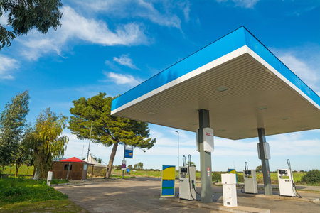 Cloudy sky over a gas station in the countryside