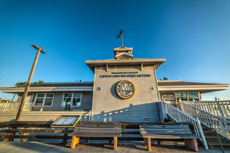 Newport Beach, California - November 02, 2016: Lifeguard Headquarters at sunsetのeditorial素材