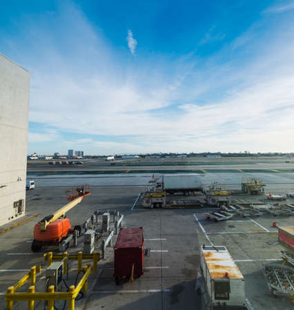 Containers in Heathrow international airport apron. London, UKの写真素材