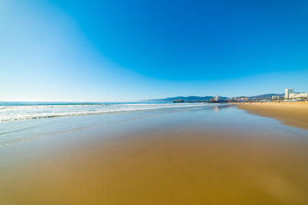 Blue sky over Santa Monica golden shore, Los Angeles county. California, USAの写真素材