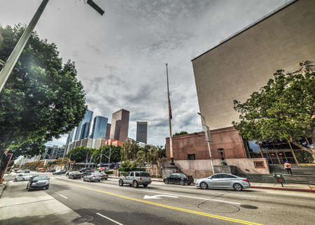City life on N Hill street in downtown Los Angeles. Southern California, USAのeditorial素材