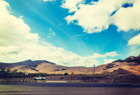 Pick up truck on Pacific Coast Highway. Central California, USAの写真素材
