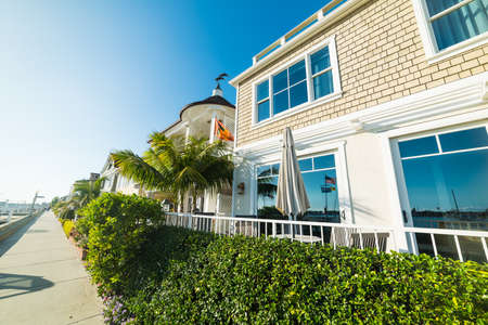 Beautiful houses by the sea in Balboa island. Orange County, Californiaのeditorial素材