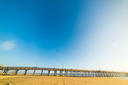 Wooden pier in Newport Beach, Orange County. California, USAの写真素材