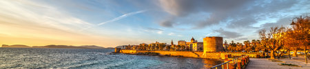 Panoramic view of Alghero at sunset. Sardinia, Italyの写真素材
