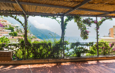 Terrace in world famous Positano, Amalfi coast. Campania, Italy.の写真素材