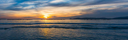Panoramic view of Alghero shore at sunset. Sardinia, Italyの写真素材