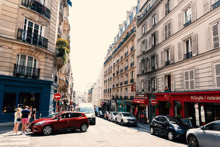 Paris, France - July 07, 2018: Picturesque crossroad in world famous Montmartre neighborhood. Paris, Franceのeditorial素材