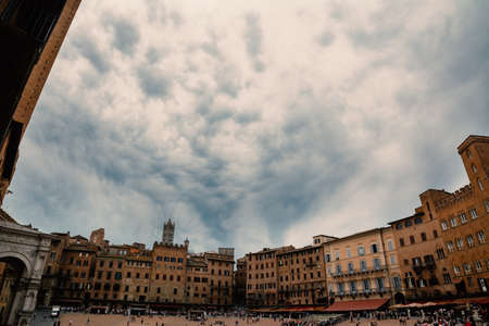 Piazza del Campo on a cloudy sky. Tuscany, Italyのeditorial素材