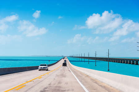 Driving on Seven Miles Bridge on a clear day. Southern Florida, USAの写真素材