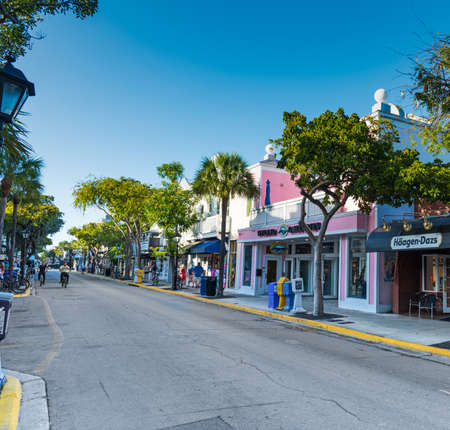 Key West, USA - february 21, 2019: Stores on picturesque Duval streetのeditorial素材