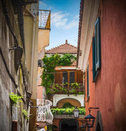 Picturesque corner in Positano on a sunny day. Amalfi coast, Italyの写真素材