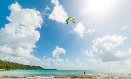 Kite surfing in Guadeloupe, French west indies. Lesser Antilles, Caribbean seaの写真素材