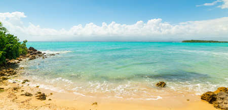 Clear water and blue sky in Bas du Fort beach in Guadeloupe, French west indies. Lesser Antilles, Caribbean seaの写真素材