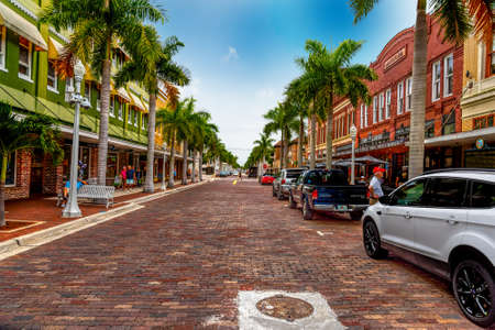 USA - February 25, 2019: Beautiful First street in old town Fort Myersのeditorial素材