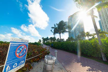 Miami Beach, USA - February 19, 2019: Not Permitted sign at beach entranceのeditorial素材