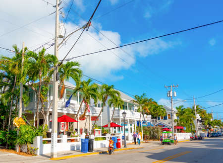 Key West, USA - February 21, 2019: Blue sky over beautiful Duval Streetのeditorial素材
