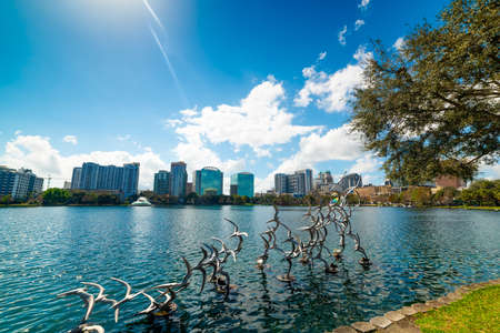 Orlando, USA - February 23, 2019: Beautiful Birds sculpture in Lake Eola parkのeditorial素材