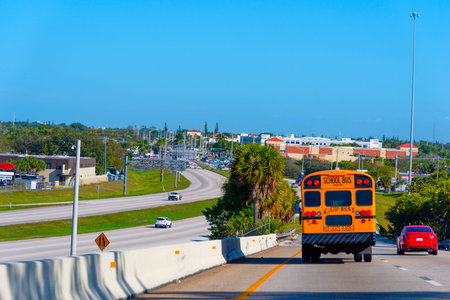 School Bus on the highway in Southern Florida, USA