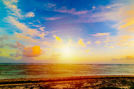 Sunset in Bois Jolan beach in Guadeloupe, French west indies. Lesser Antilles, Caribbean seaの写真素材