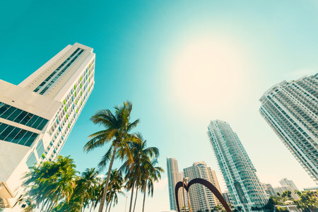 Downtown Miami in vintage tone. Southern Florida, USA