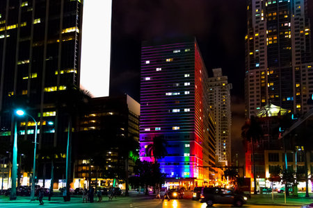 Skyscrapers in downtwon Miami at night. Southern Florida, USA