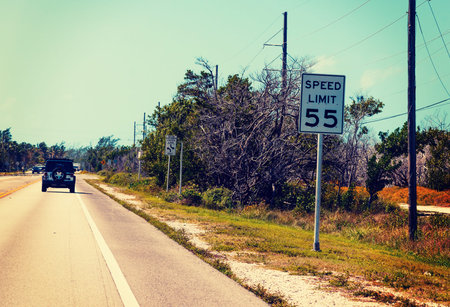 55 Mph speed limit road sign in Florida, USA